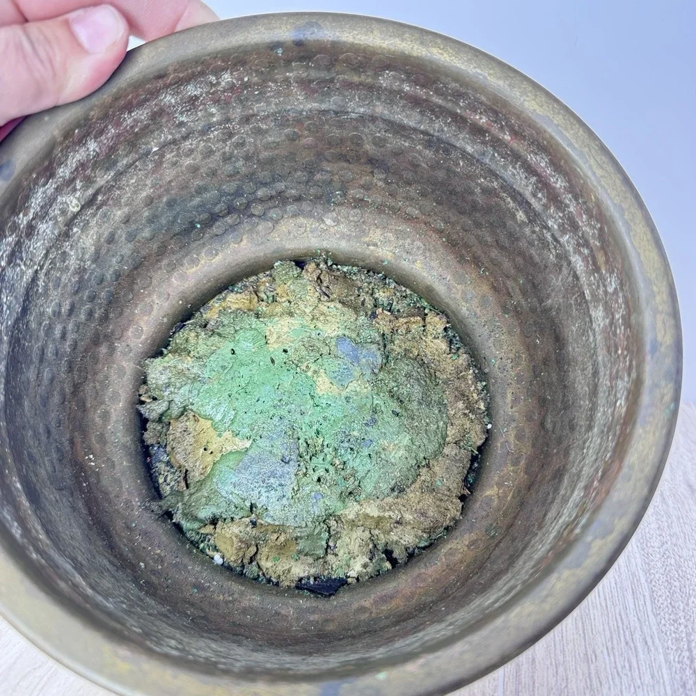 Vintage Hammered Brass‎ Planter Cachepot Bowl MCM Hollywood Regency Decor